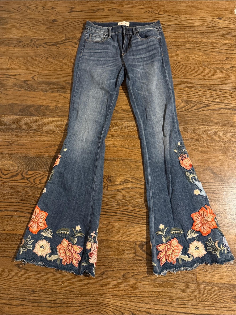 Women’s Blue Embroidered Flare Driftwood Farrah Jeans - Floral Detail